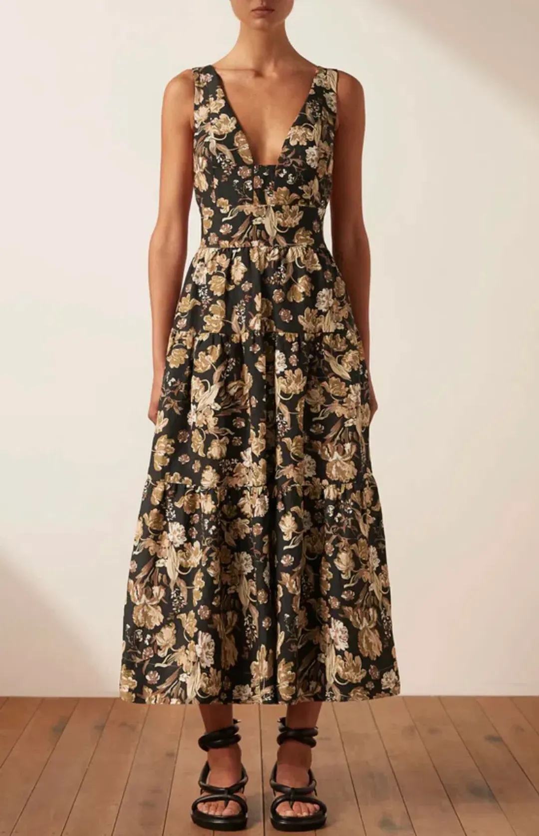 Shona Joy Palermo Linen Plunge Back Midi Dress Palermo Size 14 for rent on The Volte - main image