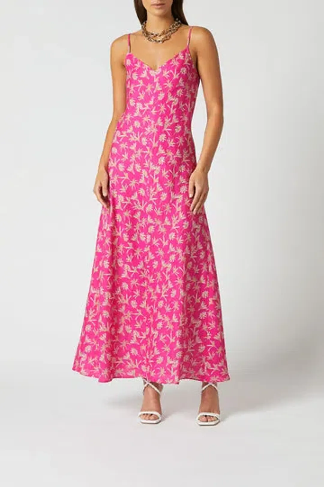 Scanlan Theodore Linen Palm Print Slip Pink Size L / AU 12  for rent on The Volte - main image