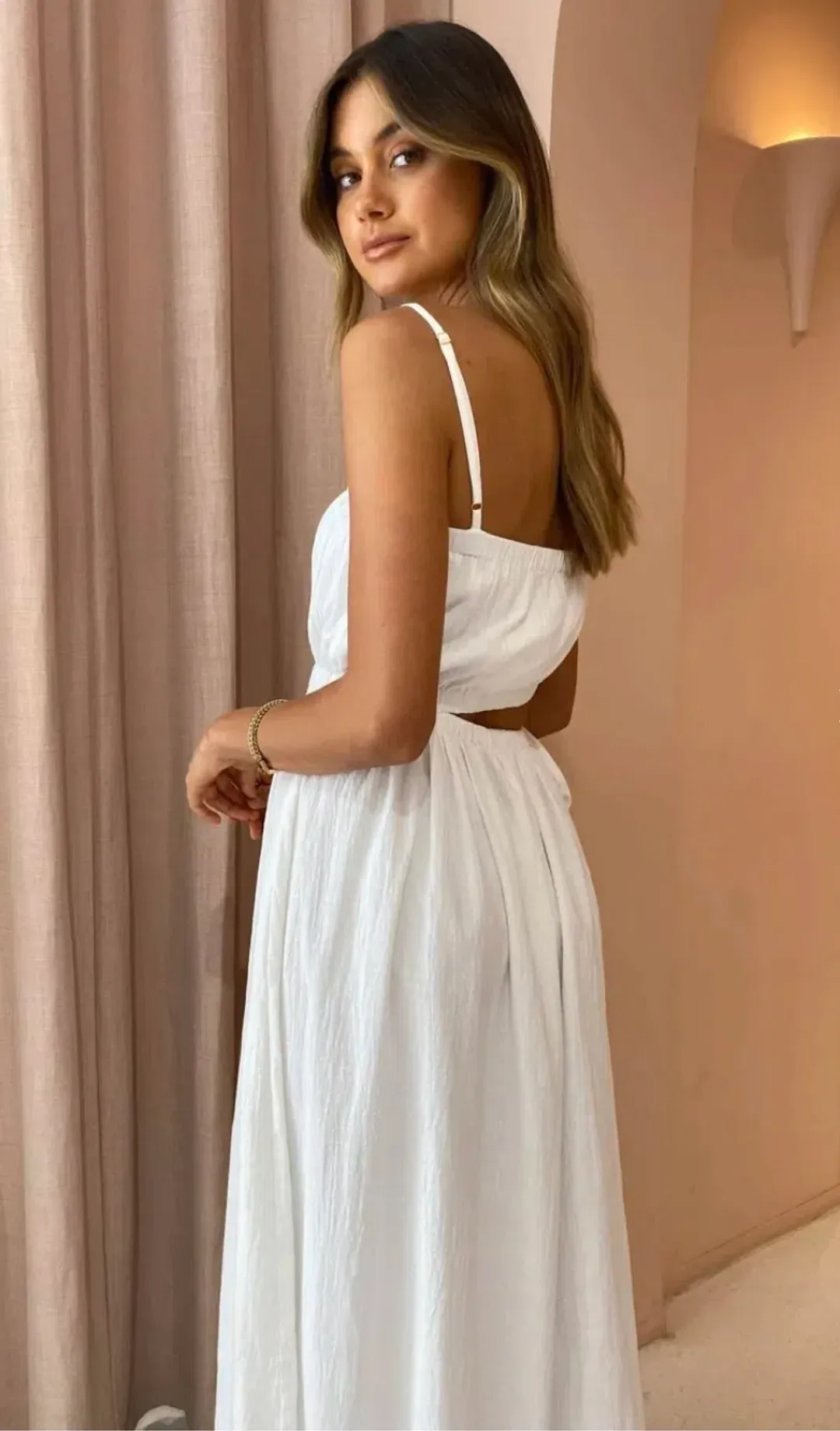 By Nicola Carnivale Elastic Waist Maxi Dress in White Size 10 / M for rent on The Volte - main image