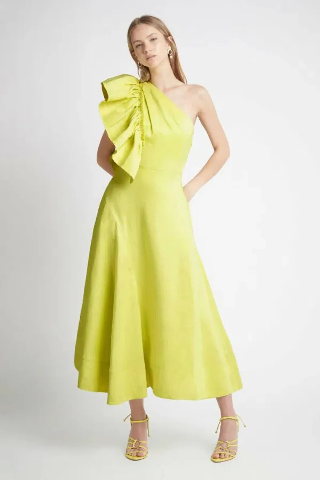 Aje Bonjour Asymmetric Midi Dress Lime Green Size 8  for rent on The Volte - main image