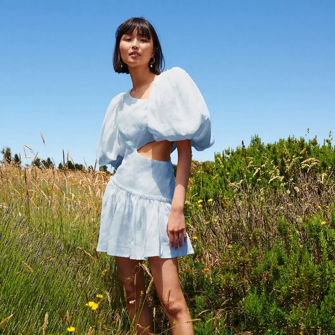 Aje Chateau Cut Out Mini Dress Sky Blue Size 6  for rent on The Volte - main image