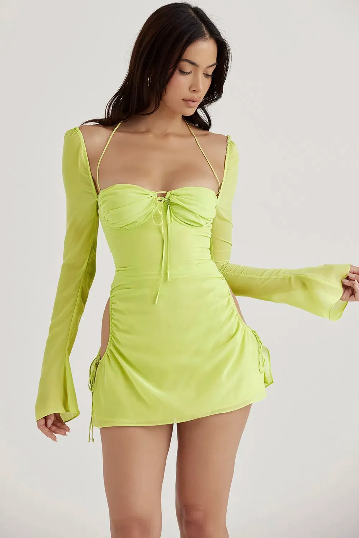 House of CB Baby Chiffon Halter Mini Dress in Lime Green Size S / Au 8 - Image 6