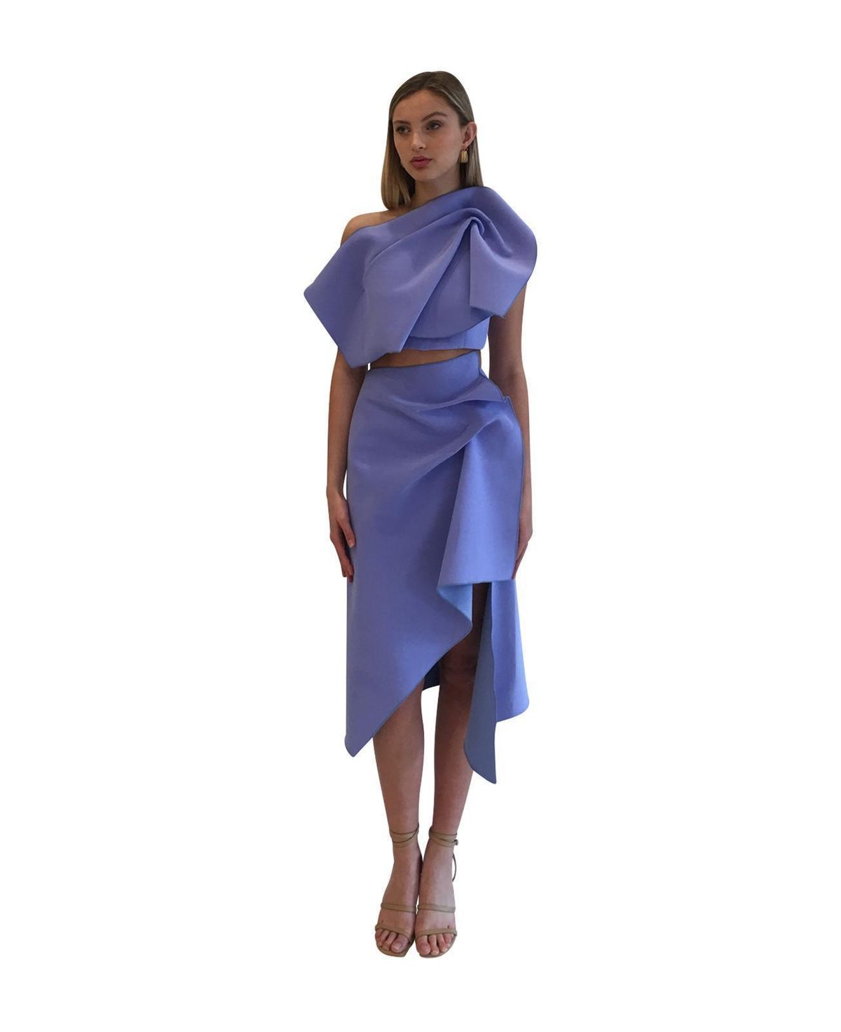 Acler Fincher Top and Midi Skirt Set Empire Blue Size 8 - Image 4
