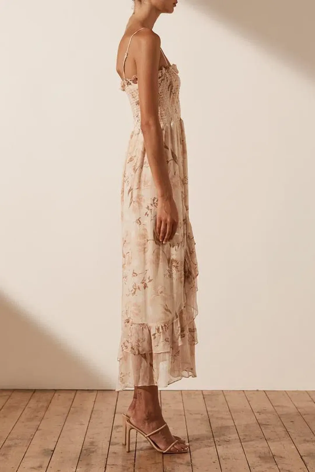 Shona Joy Nina Shirred Midi Dress Floral Size 12 / L for rent on The Volte - main image