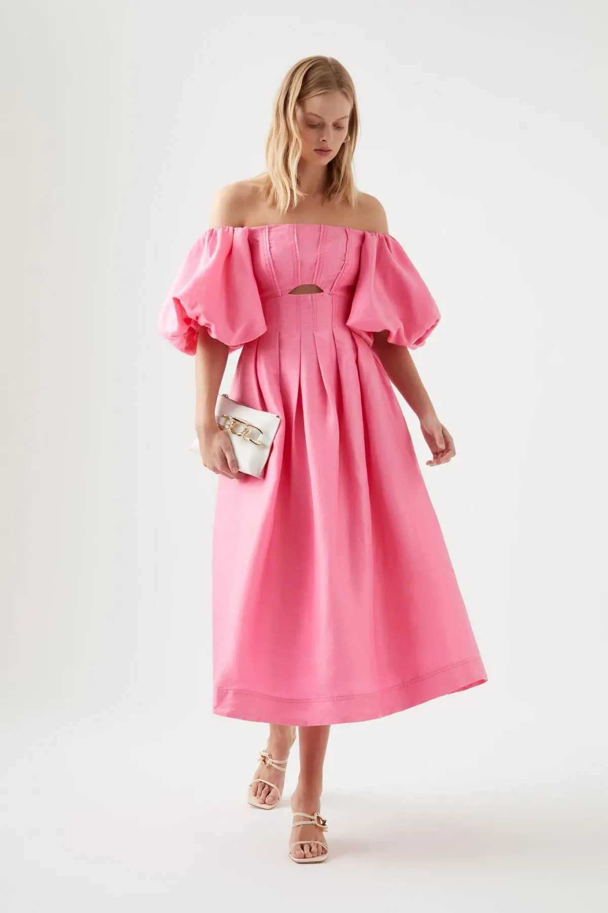Aje Eugenie Off Shoulder Midi Dress Pink Size 10 / M - Image 1