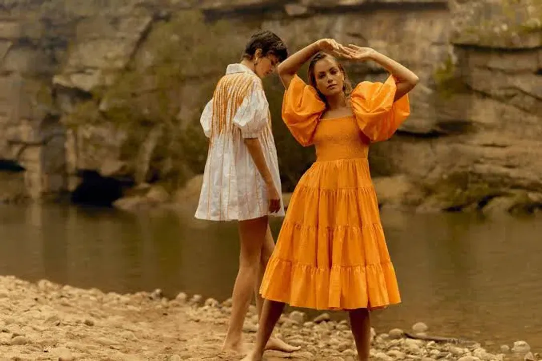 Aje Midi Cherished Dress Orange Size 8 / S for rent on The Volte - main image