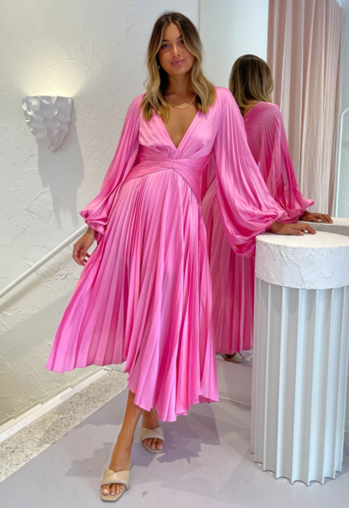 Acler Palms Midi Dress in Confetti Pink Size 8 - Image 5