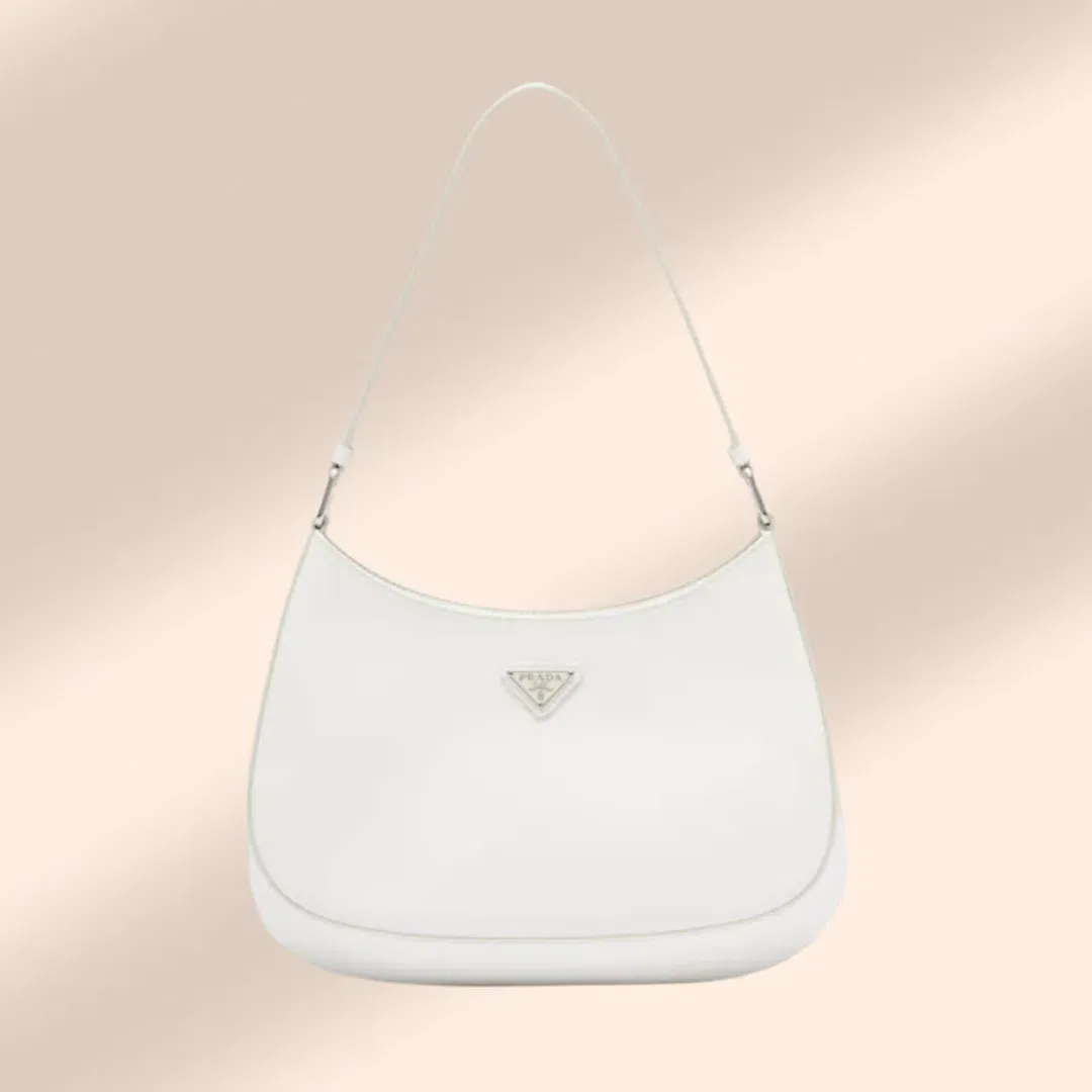 Prada Cleo Brushed Leather Shoulder Bag Chalk for rent on The Volte - main image