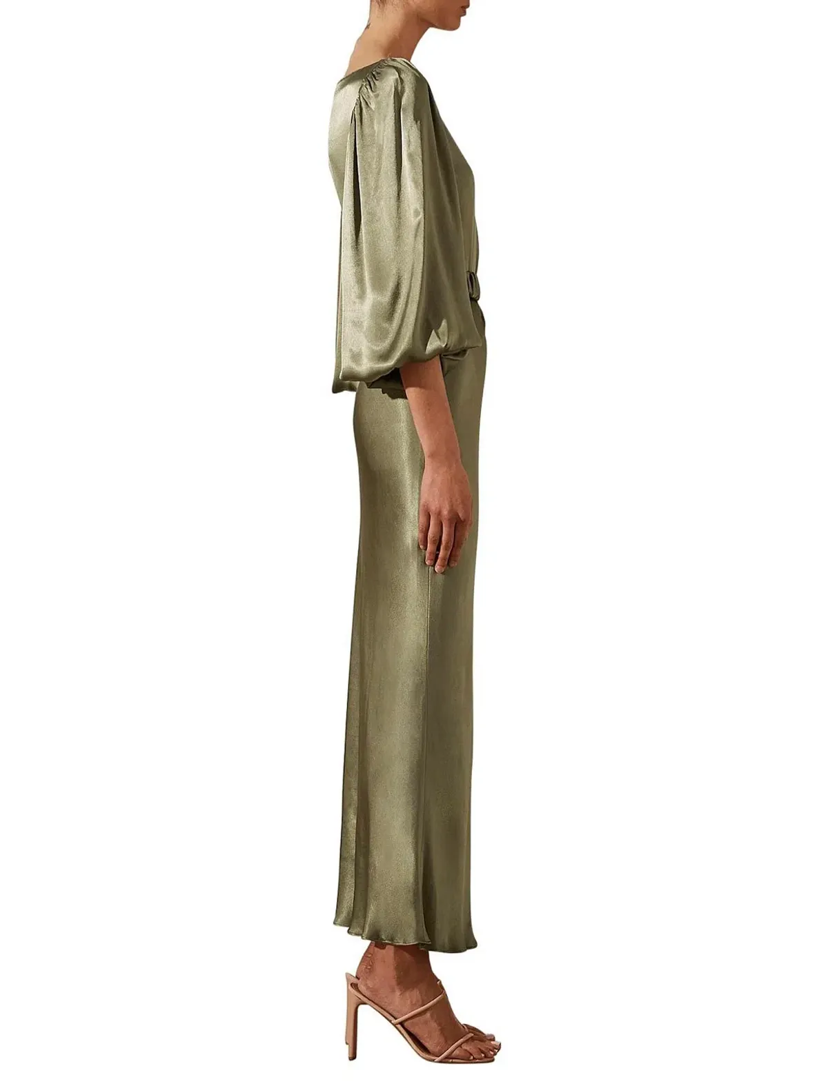 Shona Joy La Lune Balloon Sleeve Midi Dress With Belt in Moss Size 6 / XS - Image 4