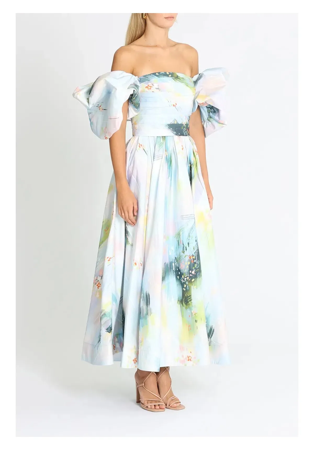 Leo Lin Matilda Puff Sleeve Midi Dress Willow Print Size 8 - Image 2