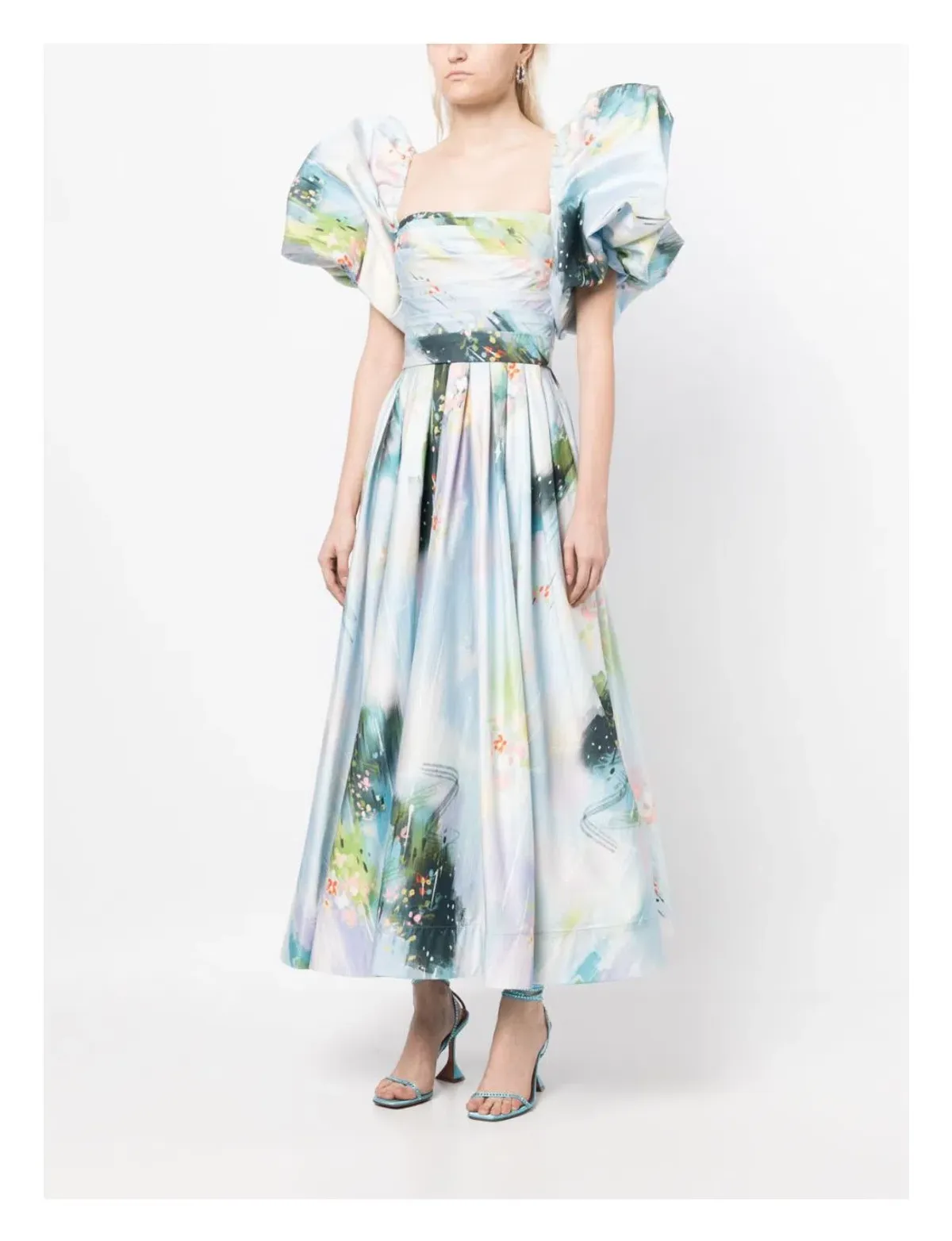 Leo Lin Matilda Puff Sleeve Midi Dress Willow Print Size 8 - Image 4