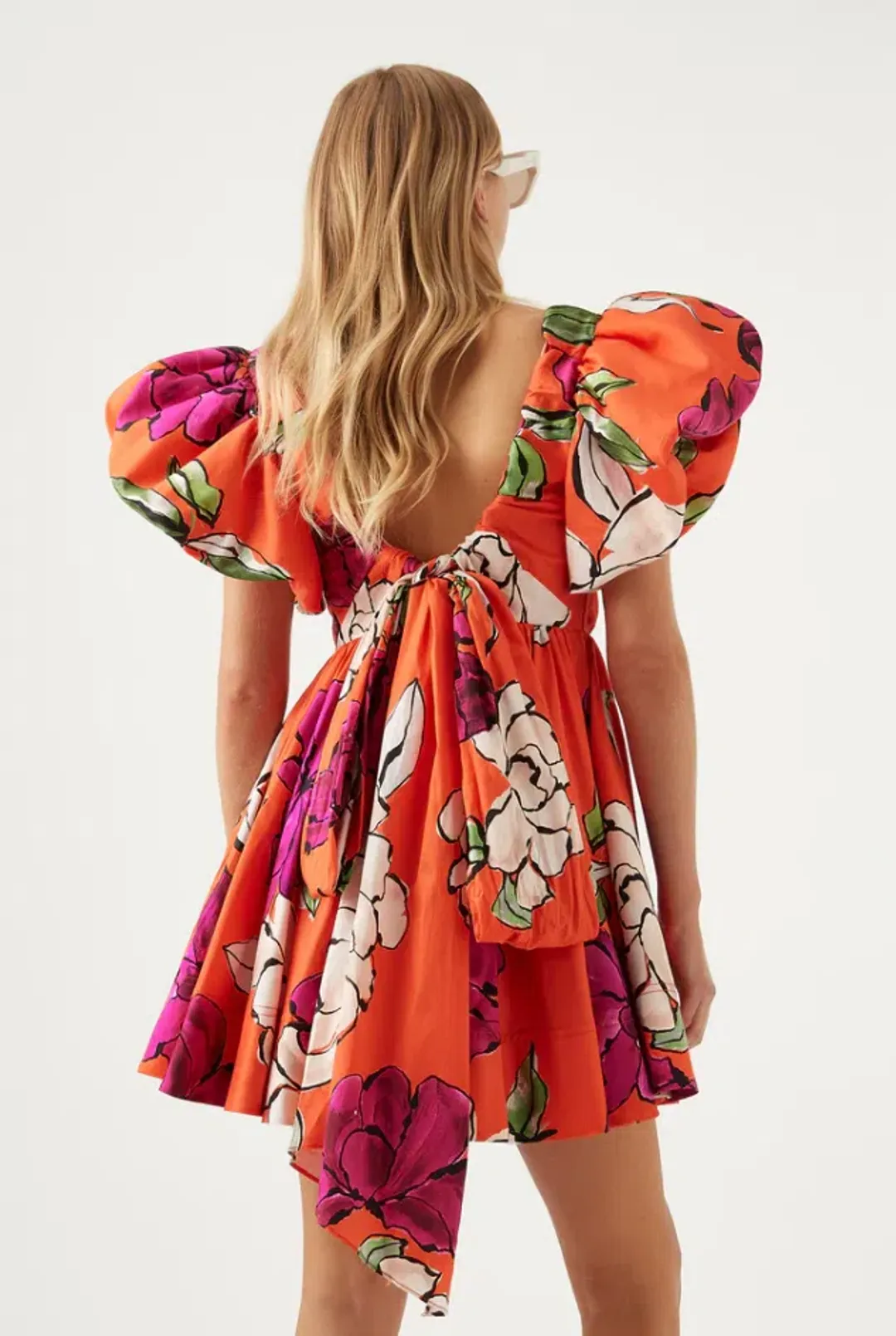 Aje Gretta Bow Back Mini Dress in Vivid Camellia Print Size 14 for rent on The Volte - main image