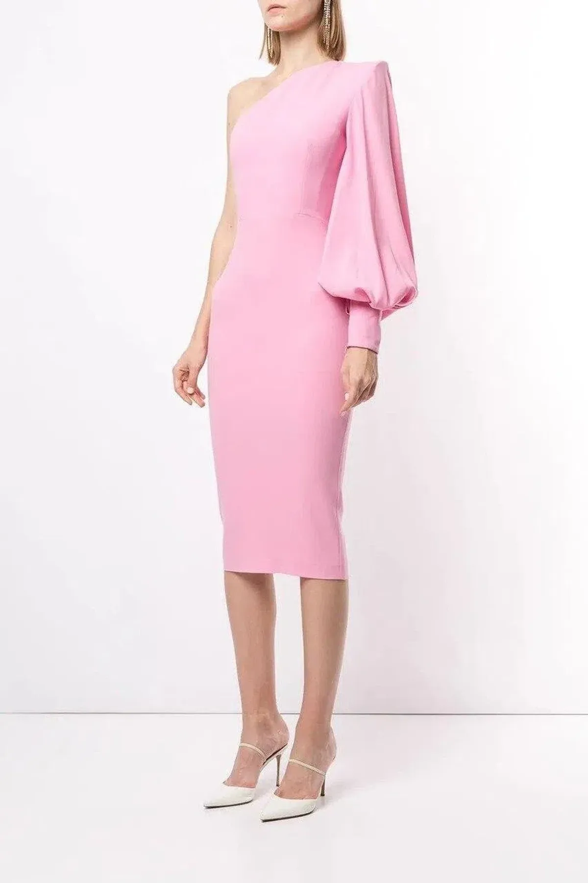 Alex Perry Warner Satin Crepe Balloon Sleeve Midi Dress Pink Size AU 12 - Image 2