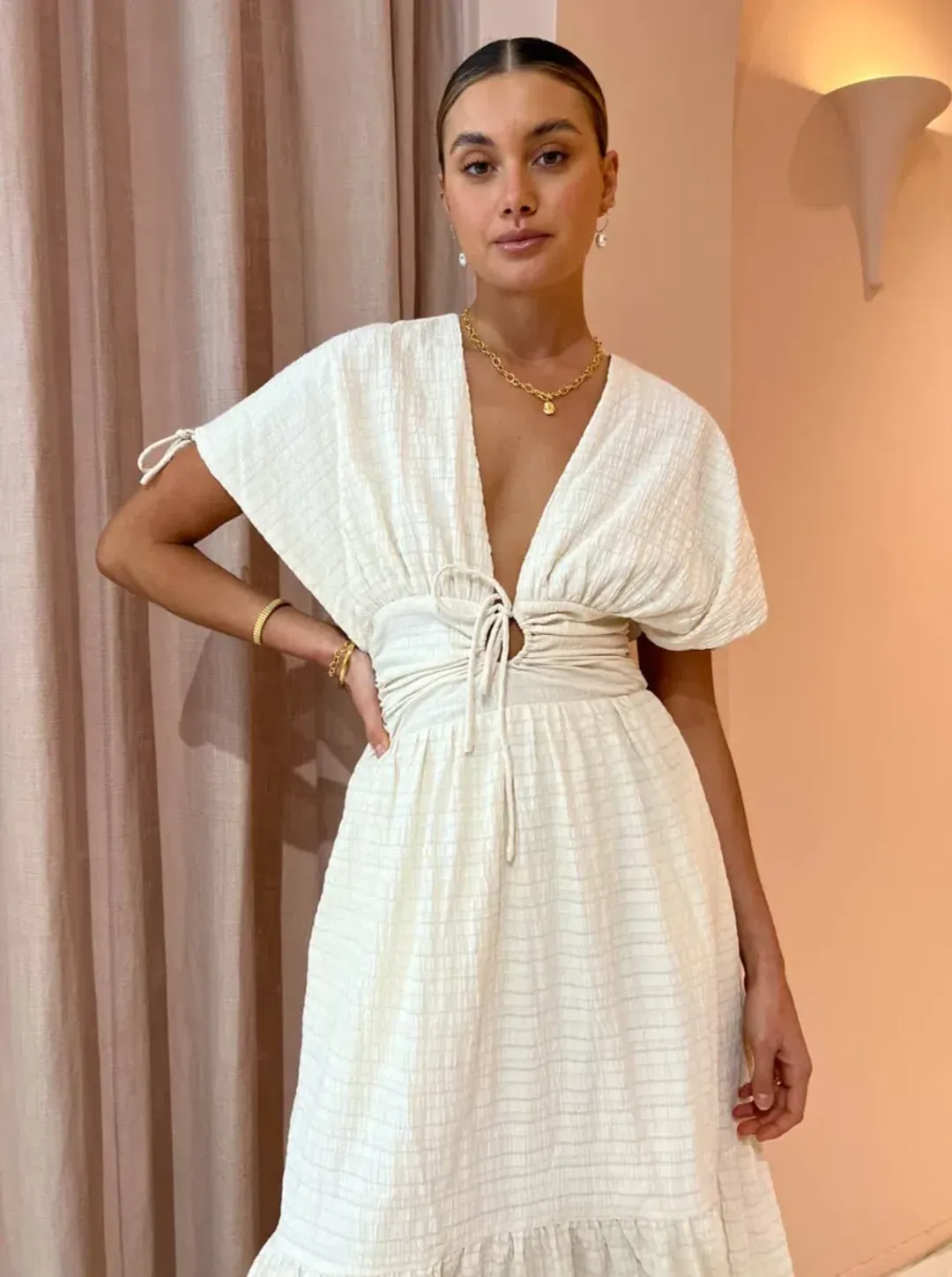 Sovere Lucid Midi Dress in Porcelain Size 10 / M for rent on The Volte - main image