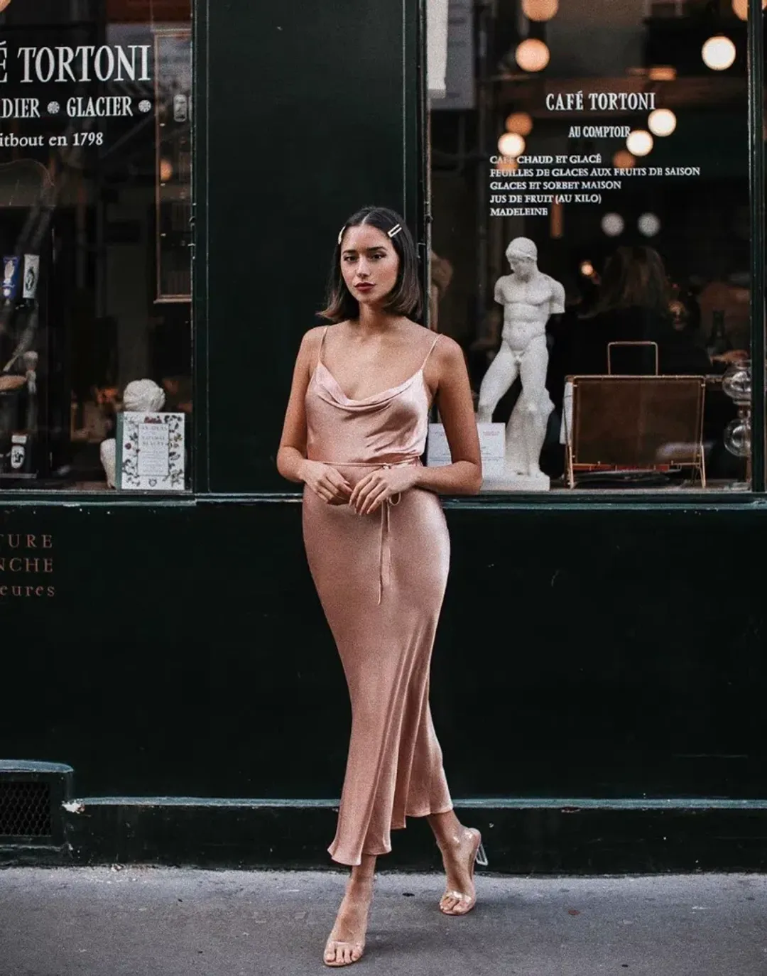 Shona Joy La Lune Bias Cowl Midi Dress Desert Rose Size L / AU 12  for rent on The Volte - main image