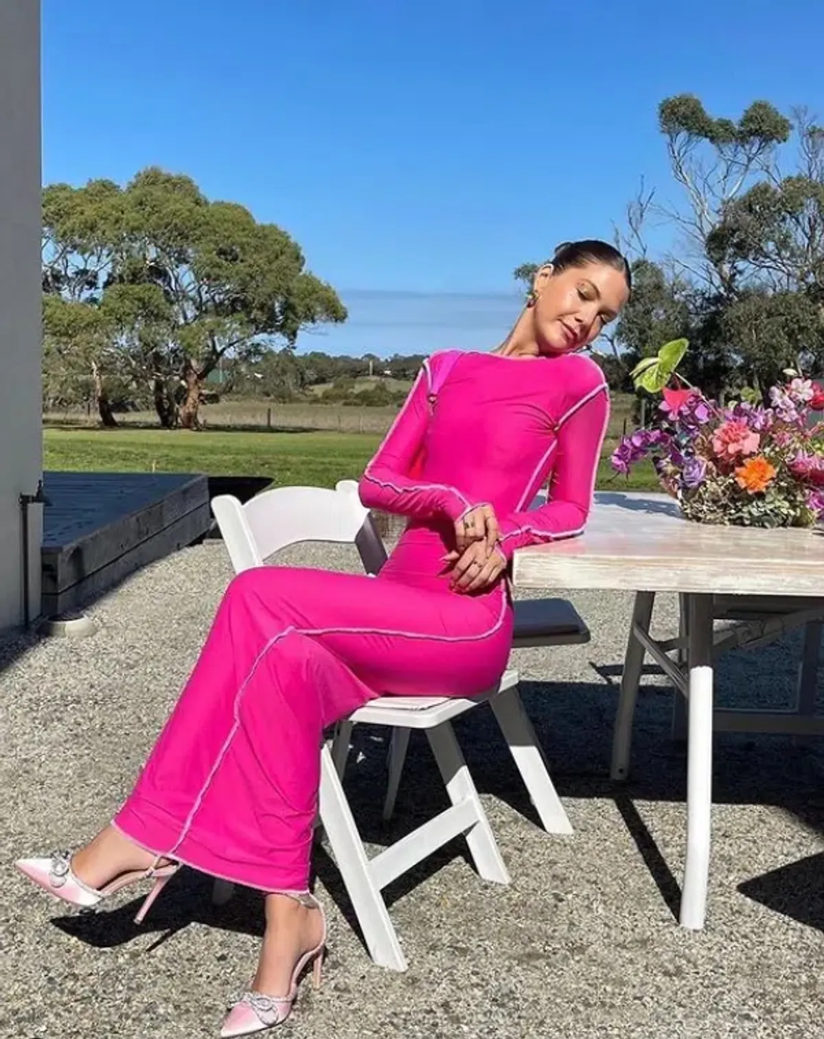 Odysseus & Penelope Neon Pink Contrast Maxi Dress Pink Size AU 6  - Image 1