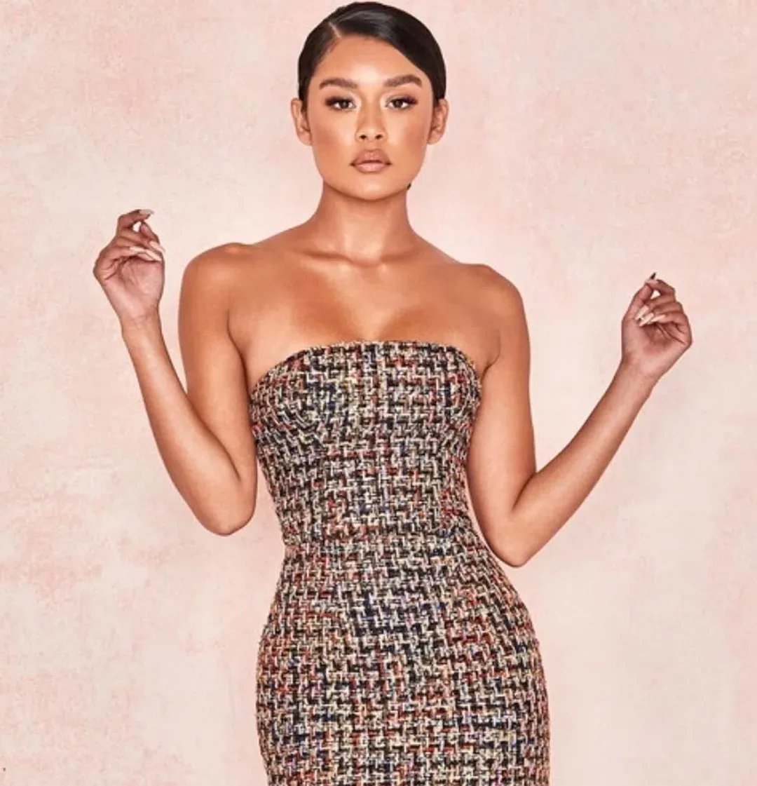 House of CB Gabrielle Tweed Midi Dress Multi Size S / Au 8  for rent on The Volte - main image