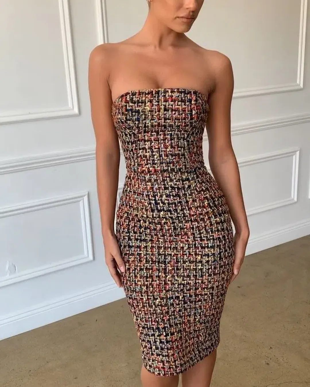 House of CB Gabrielle Tweed Midi Dress Multi Size S / Au 8  for rent on The Volte - main image