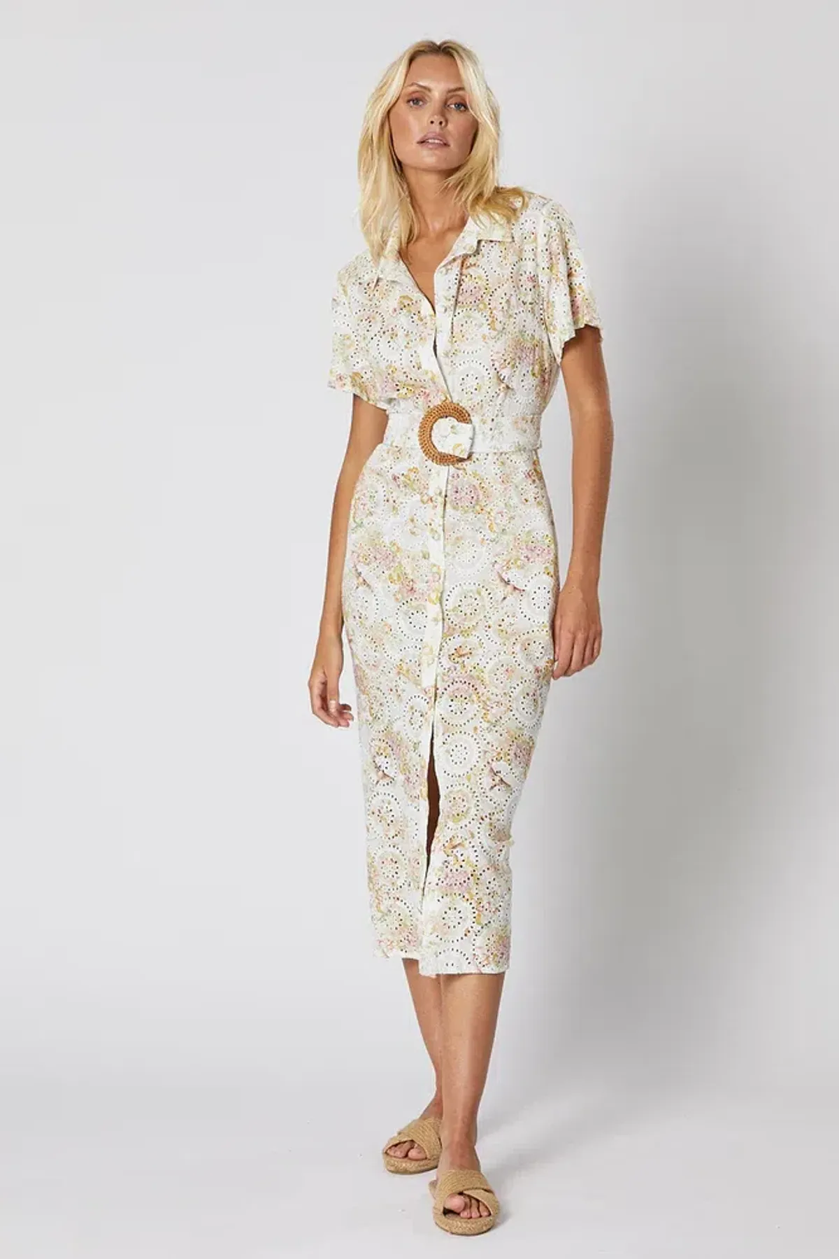 Winona Brigitte Button Dress Embroidered Lace Print Size 6 - Image 1