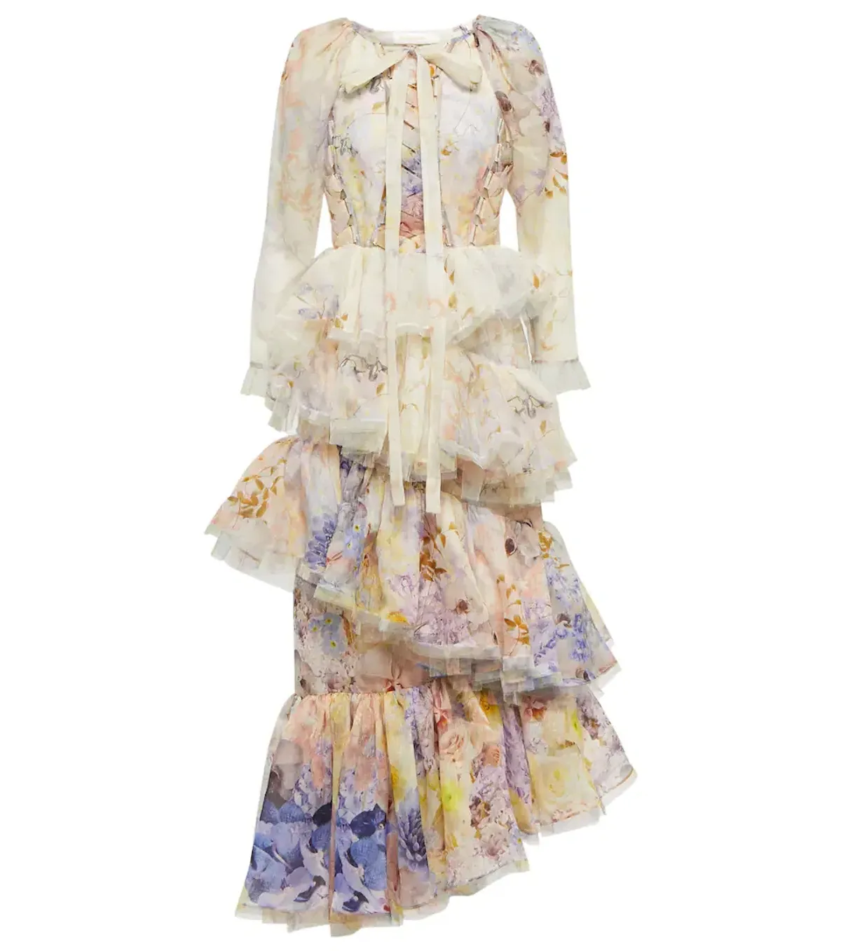 Zimmerman Rhythmic Asymmetric Organza Midi Dress Floral Size 1/Au 10 - Image 4