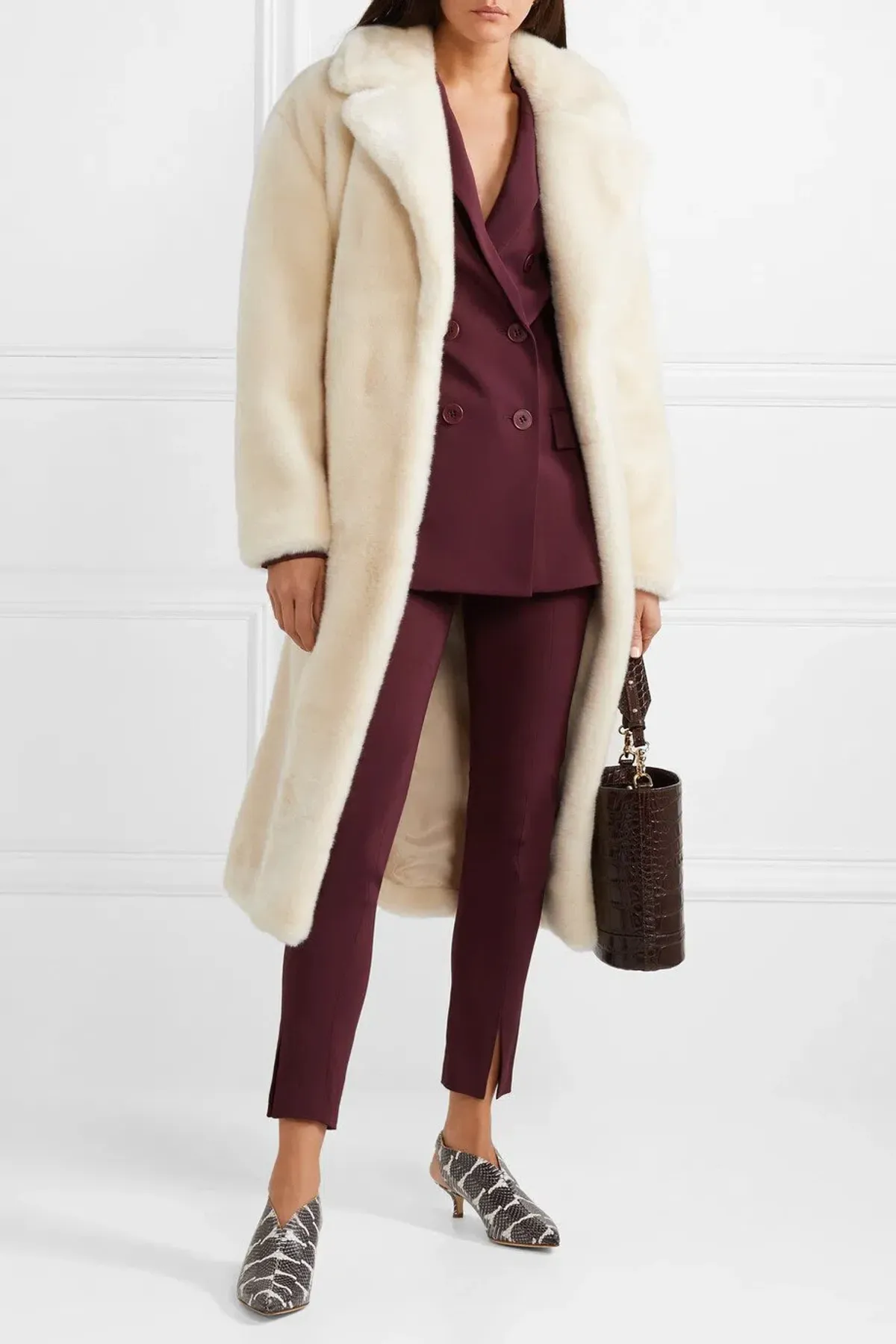 Tibi Luxe Faux Fur Oversized Coat Cream Size 10 - Image 2