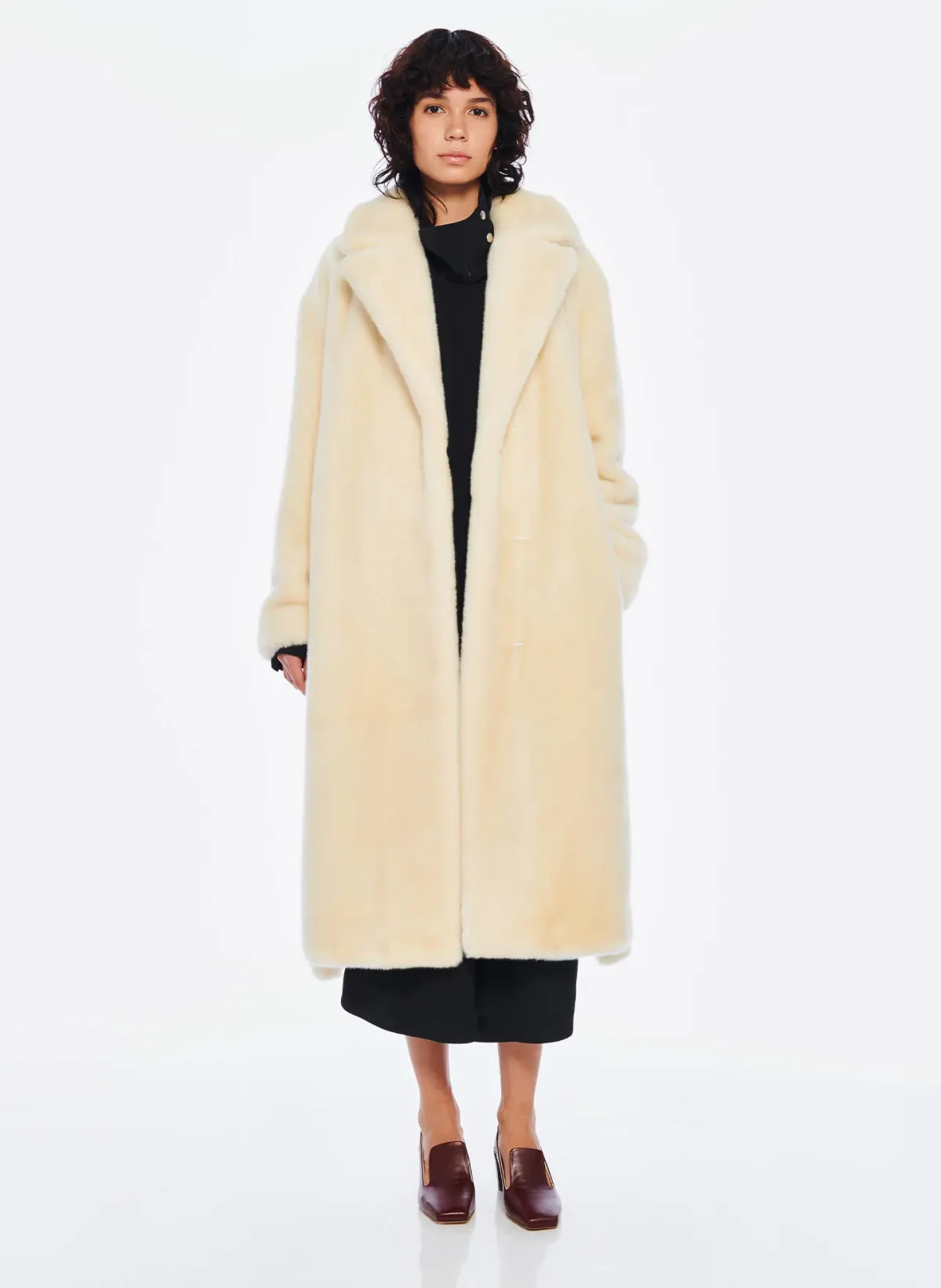 Tibi Luxe Faux Fur Oversized Coat Cream Size 10 - Image 1