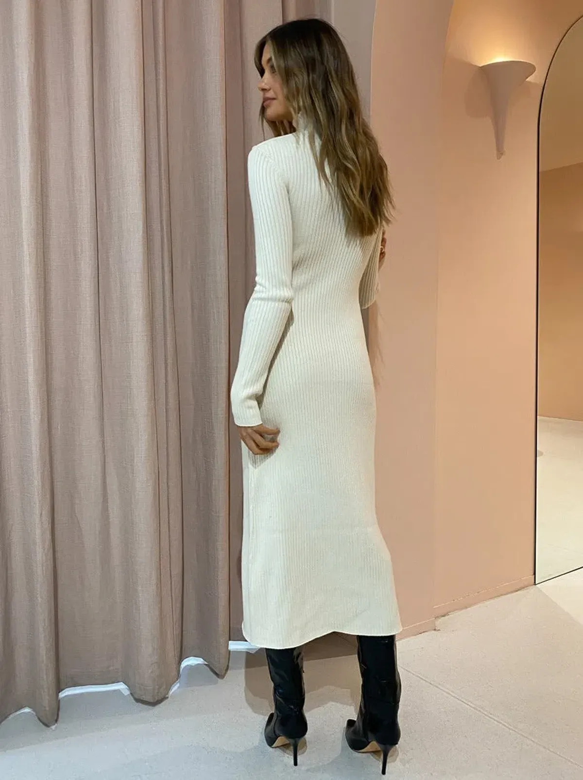 Camilla and Marc Gray Rib Knit Dress Cream Size 8 - Image 3