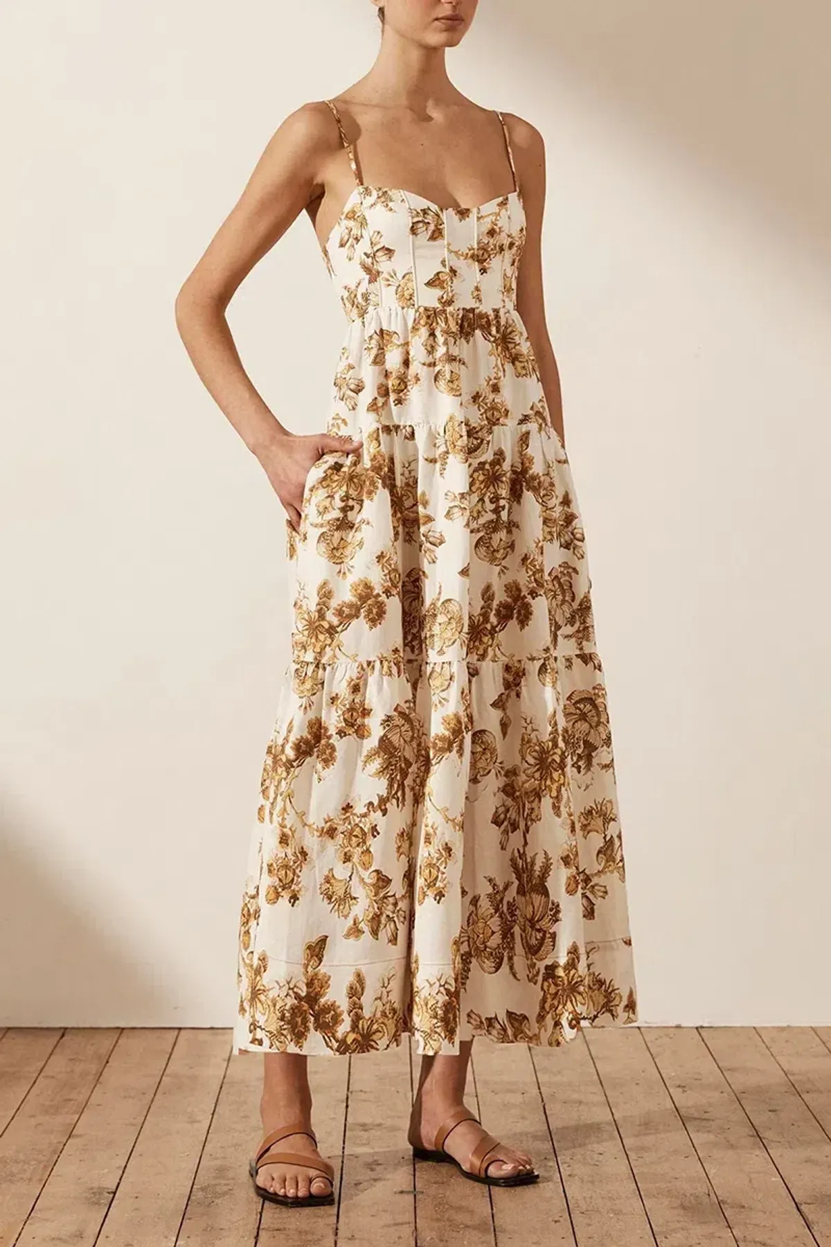 Shona Joy Bella Lined Corded Tiered Midi Dress Print Size 10 - Image 2