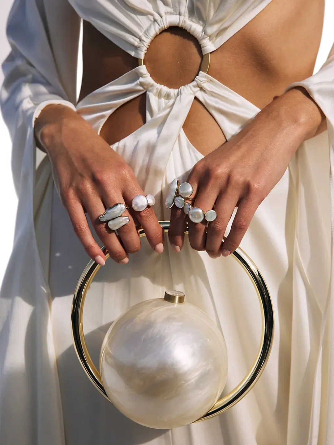 CULT GAIA Mina Top Handle Bag Pearl/Gold for rent on The Volte - main image