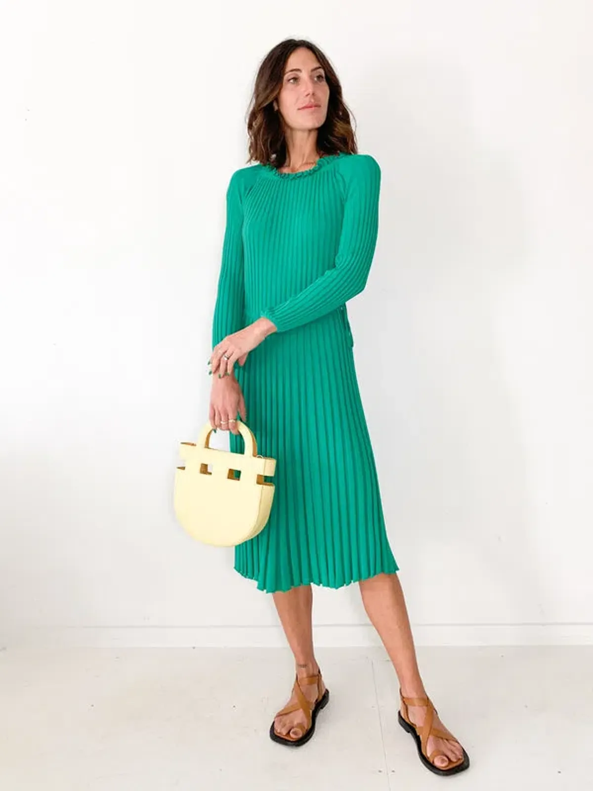 Scanlan Theodore Pleated Rib Cold Shoulder Dress in Emerald Green Size XS/ AU 6 - Image 1