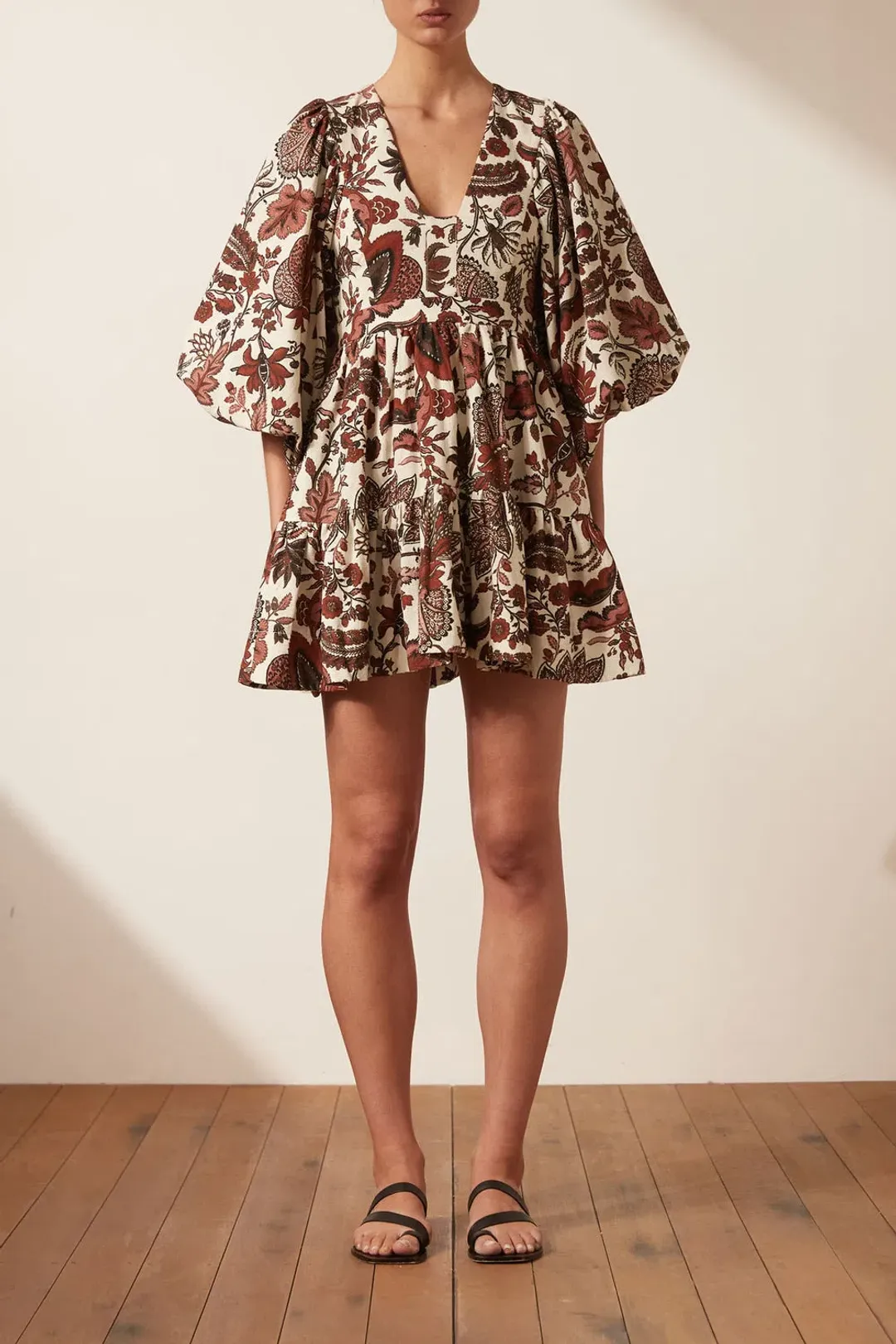 Shona Joy Catalina Plunged Neck Balloon Sleeve Mini Dress Print Size 8 for rent on The Volte - main image