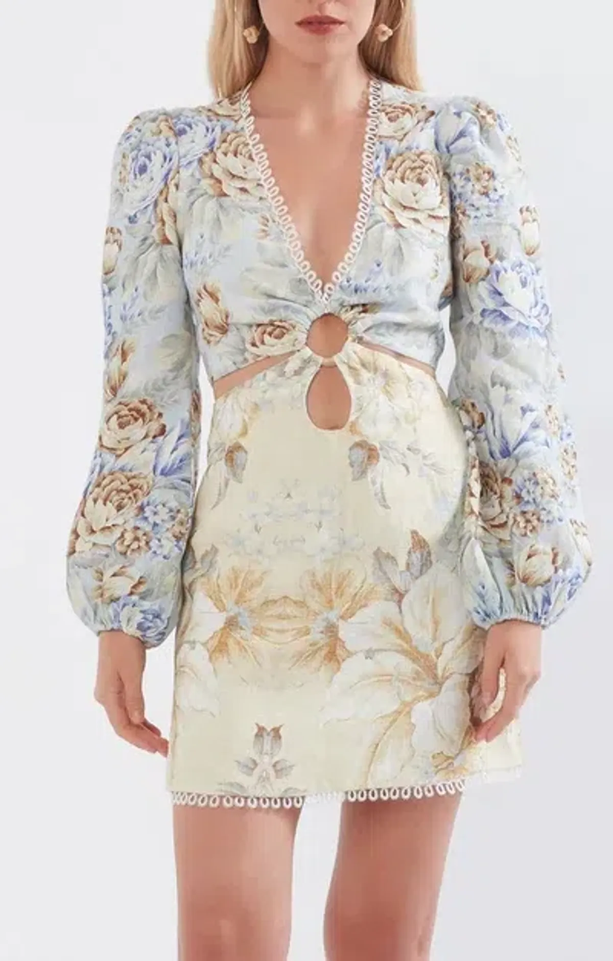 Sonya Moda Botanica Linen Cutout Dress Floral Size 0/Au 6 - Image 2