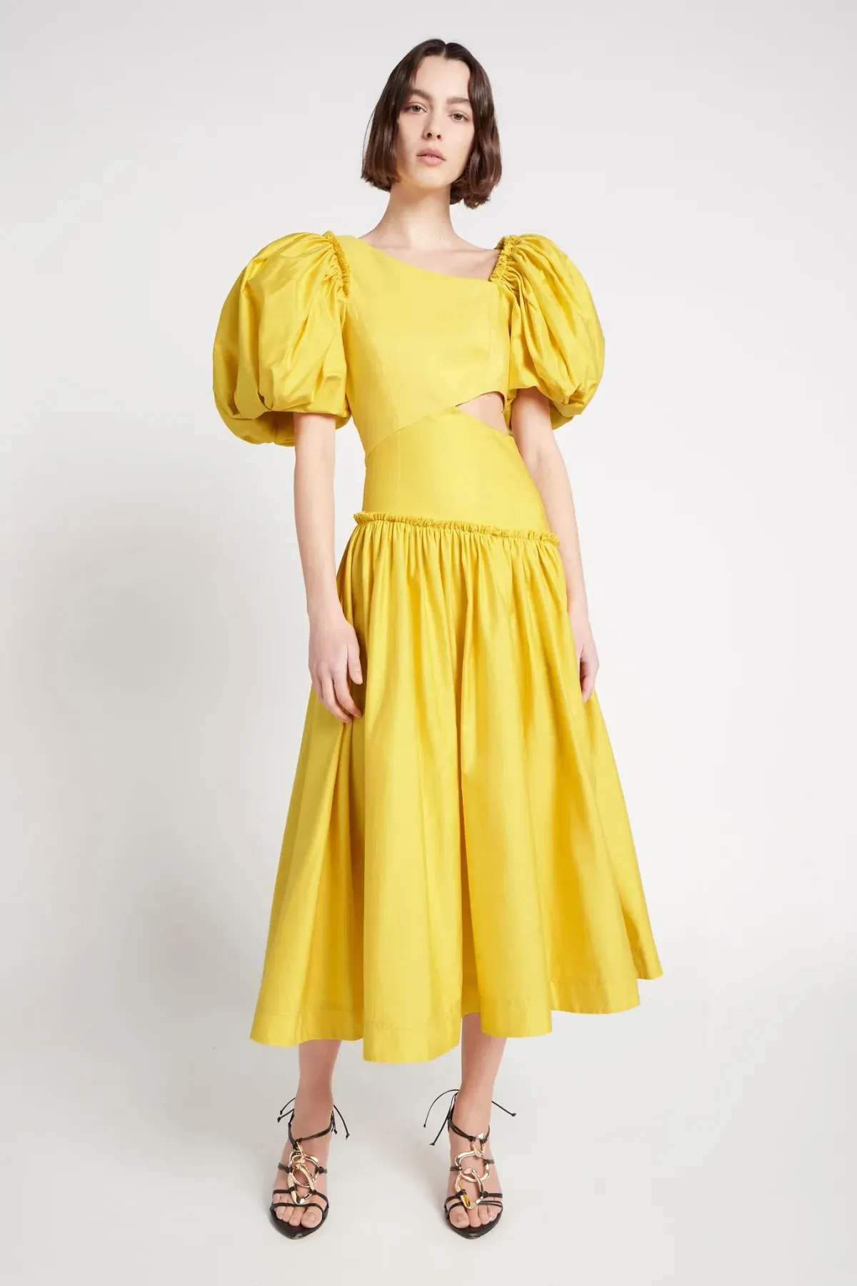 Aje Chateau Cut Out Midi Dress Sun Shower Yellow Size 10  - Image 1