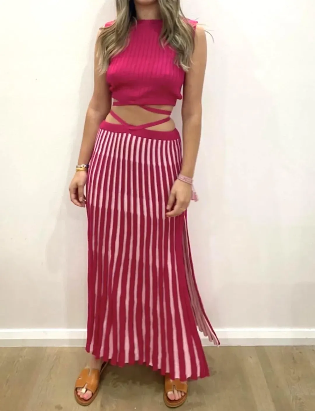 Andean Collective Lara Tie Top and Loretta Tie Skirt Set Pink Size 8 for rent on The Volte - main image