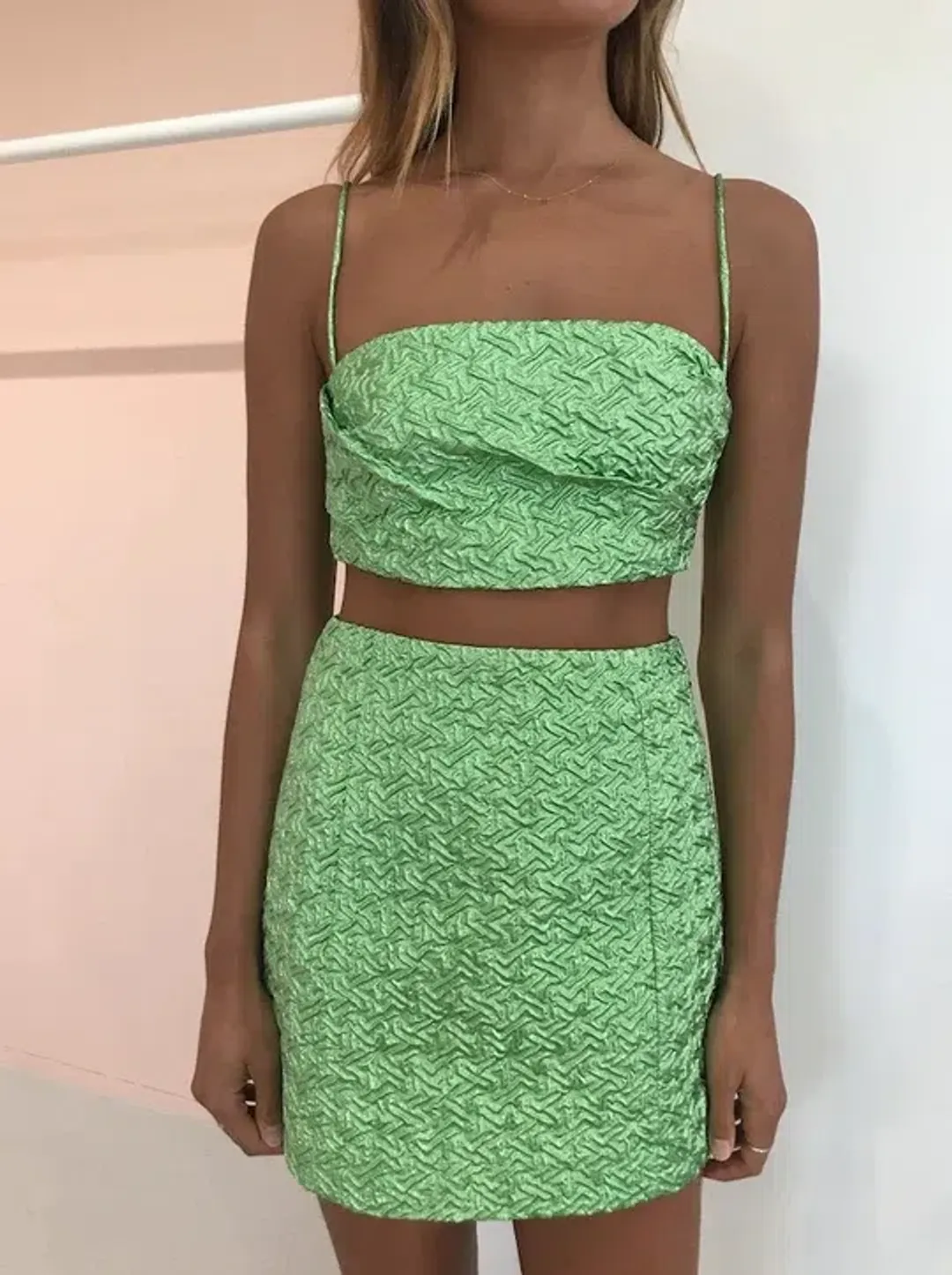 Bec & Bridge Apple Top and Mini Skirt Set Green Size 10 for rent on The Volte - main image