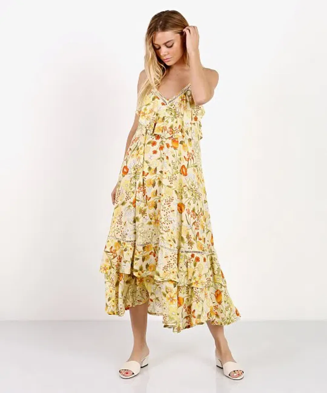 Spell & the Gypsy Sayulita Frill Maxi Dress Sunflower Print Size 12 for rent on The Volte - main image