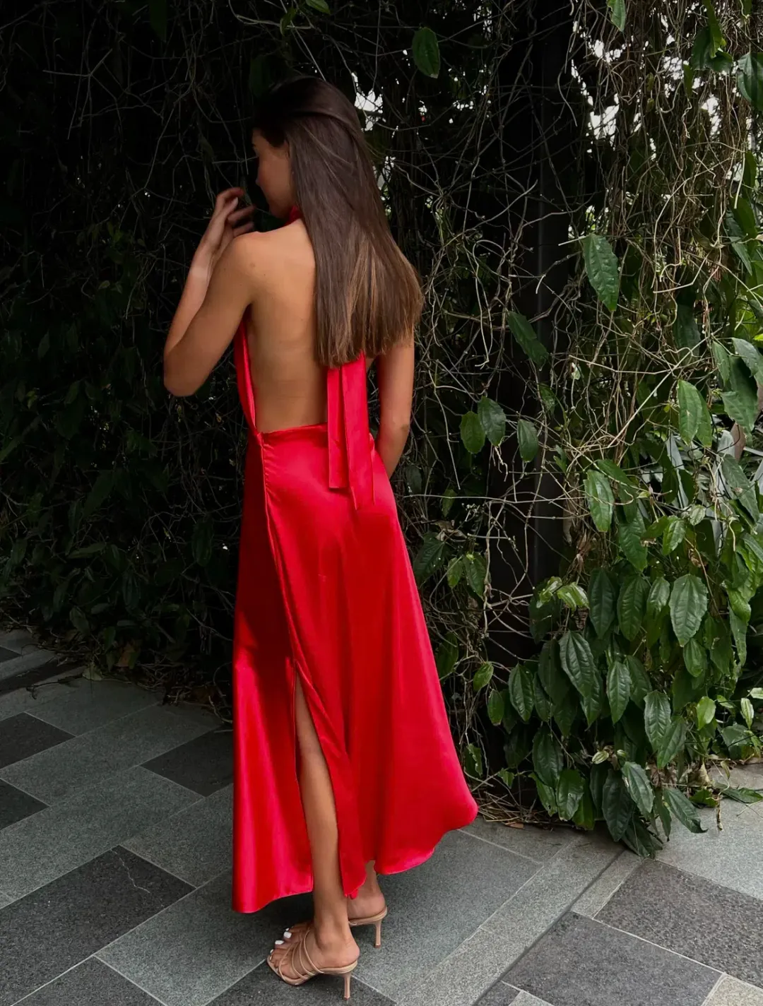 YLD Design Halter Tie Maxi Dress Red Size 6  for rent on The Volte - main image