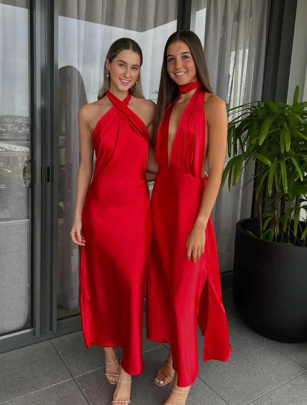 YLD Design Halter Tie Maxi Dress Red Size 6  for rent on The Volte - main image