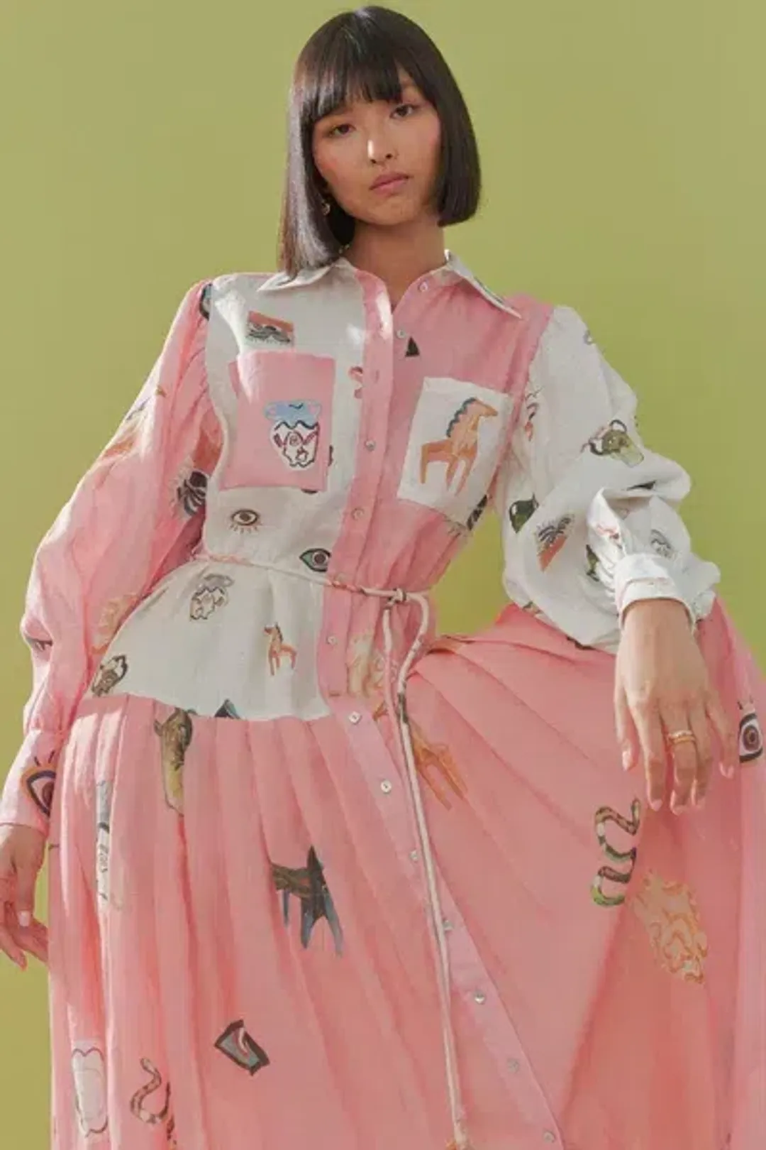 Alemais Cleo Patchwork Shirt Dress Print Size AU 10 for rent on The Volte - main image