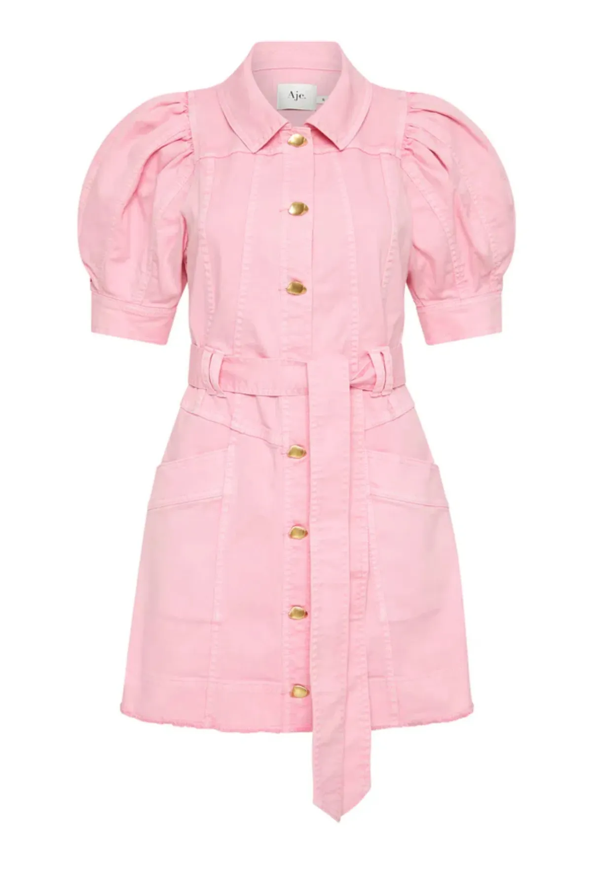 Aje Flora Denim Puff Sleeve Mini Dress Pink Size 8 - Image 5