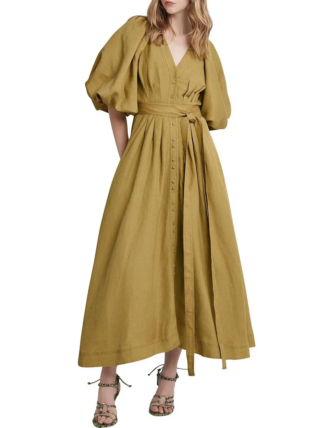 Aje Evermore Dress Olive Green Size 8 for rent on The Volte - main image