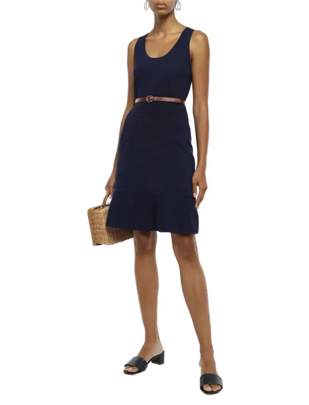 Michael Kors Fluted Crepe Knit Dress Navy Size 12 for rent on The Volte - main image
