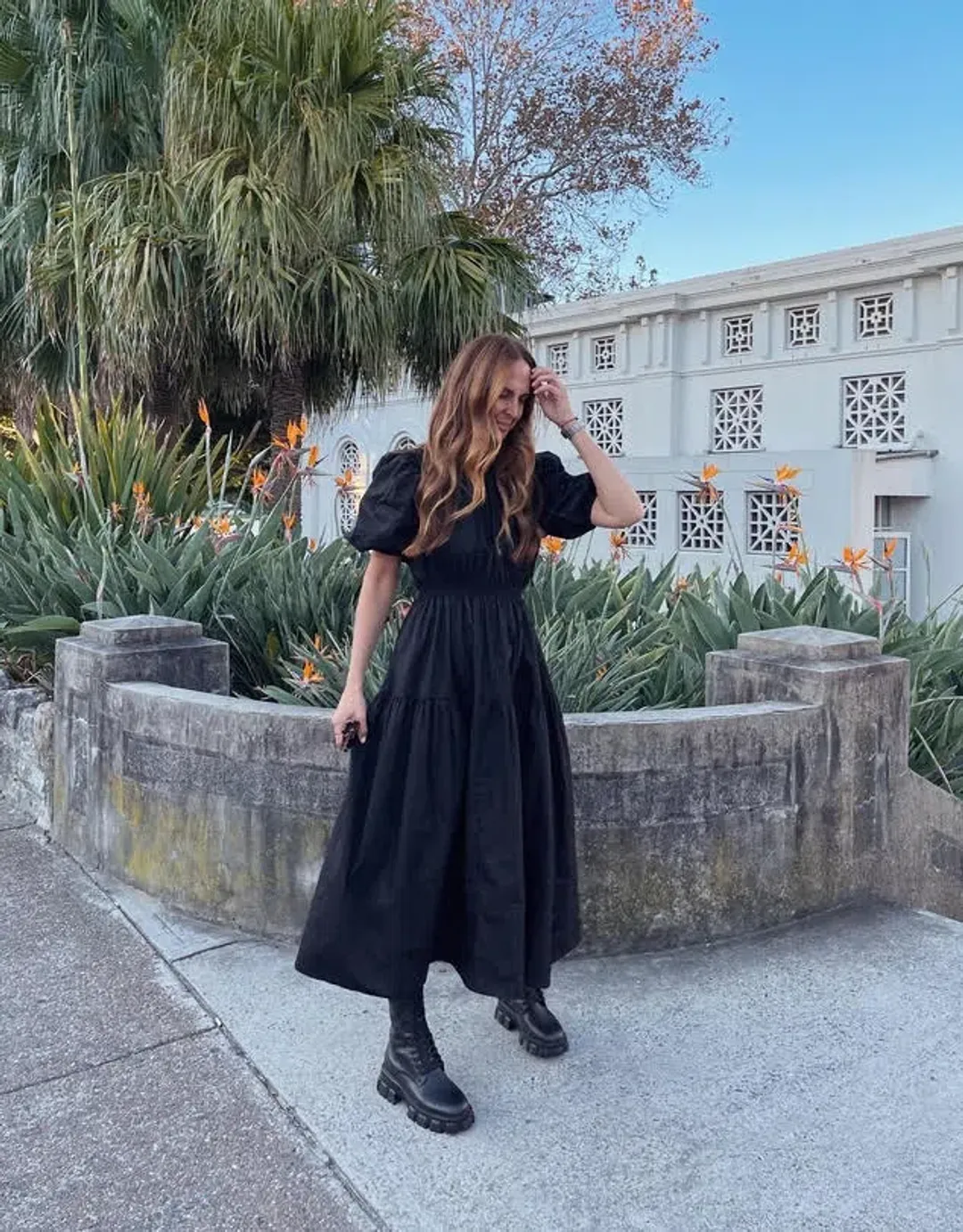 Aere Organic Cotton Poplin Midi Dress Black Size 8 for rent on The Volte - main image