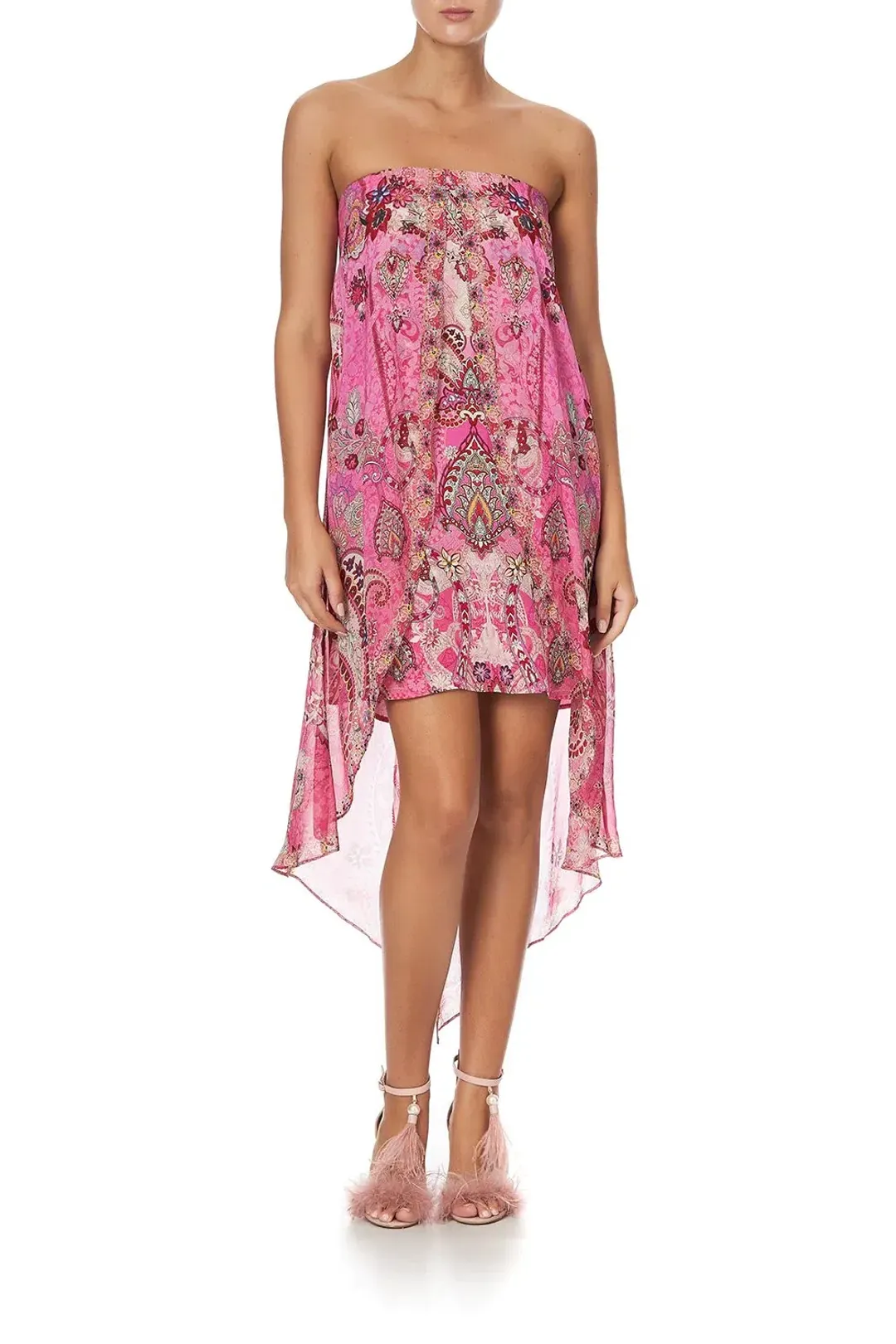 Camilla Strapless Overlayer Mini Dress Palisades Paisley Size S / Au 8  for rent on The Volte - main image