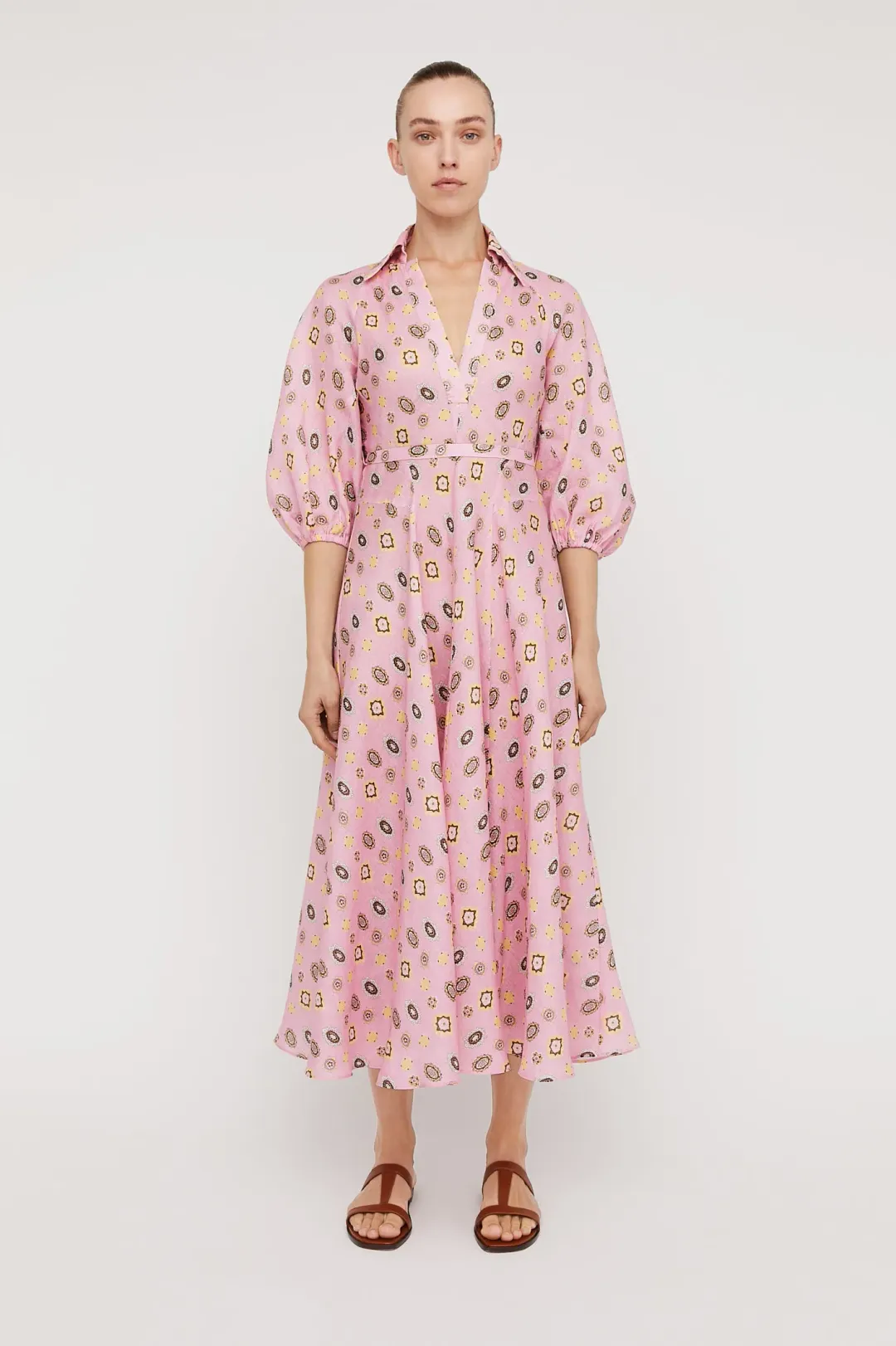 Scanlan Theodore Linen Foulard Shirt Dress Pink Size 10 for rent on The Volte - main image