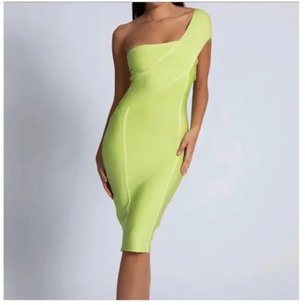 Meshki Eloise Asymmetric Bandage Dress Lime Size XS / Au 6 - Image 2