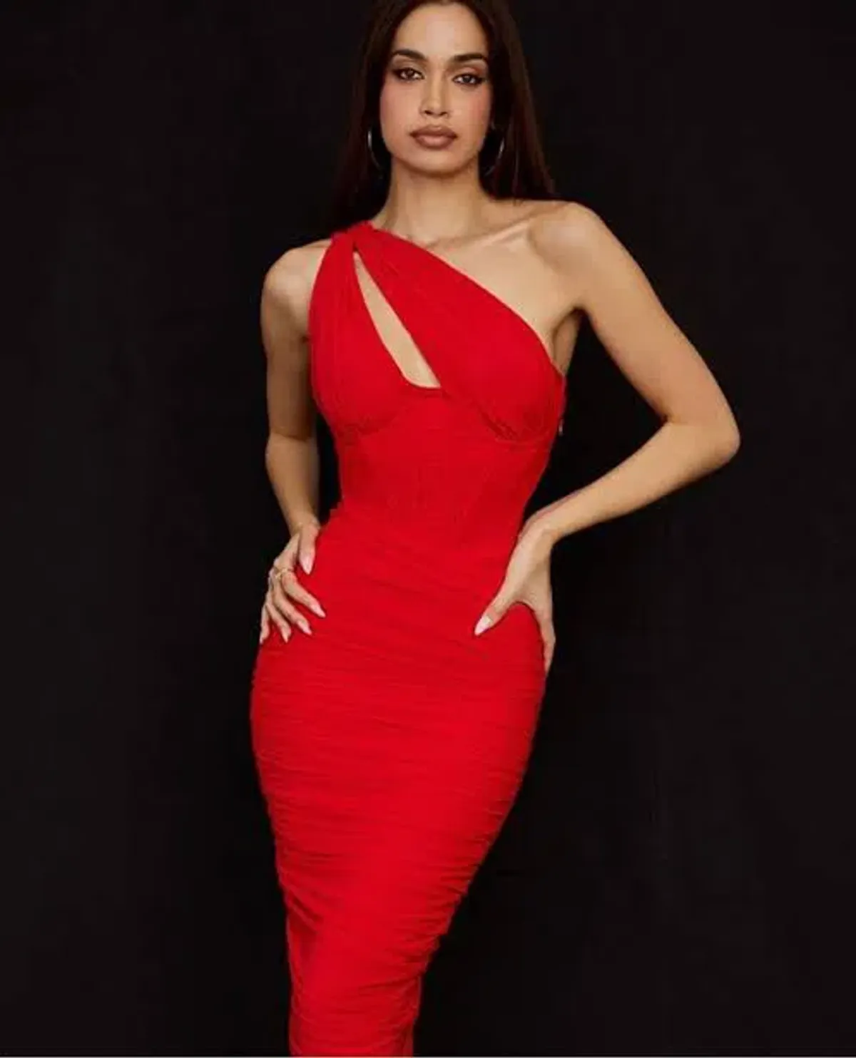 House of CB Valentina Asymmetric Cut Out Midi Dress Red Size XS / Au 6 - Image 4