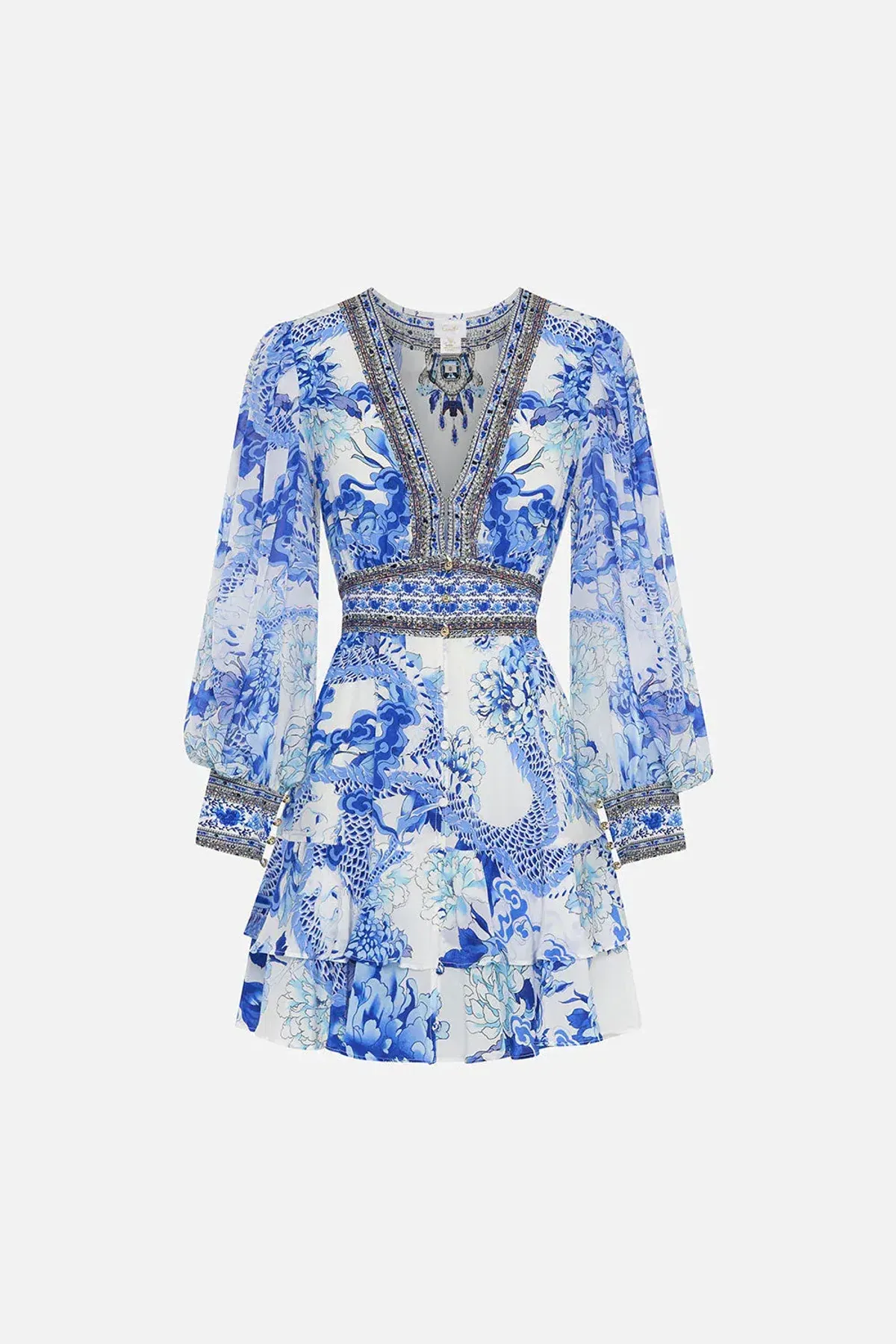 Camilla Button Front Frill Dress Heart Of A Dragon Print Size 10 - Image 4