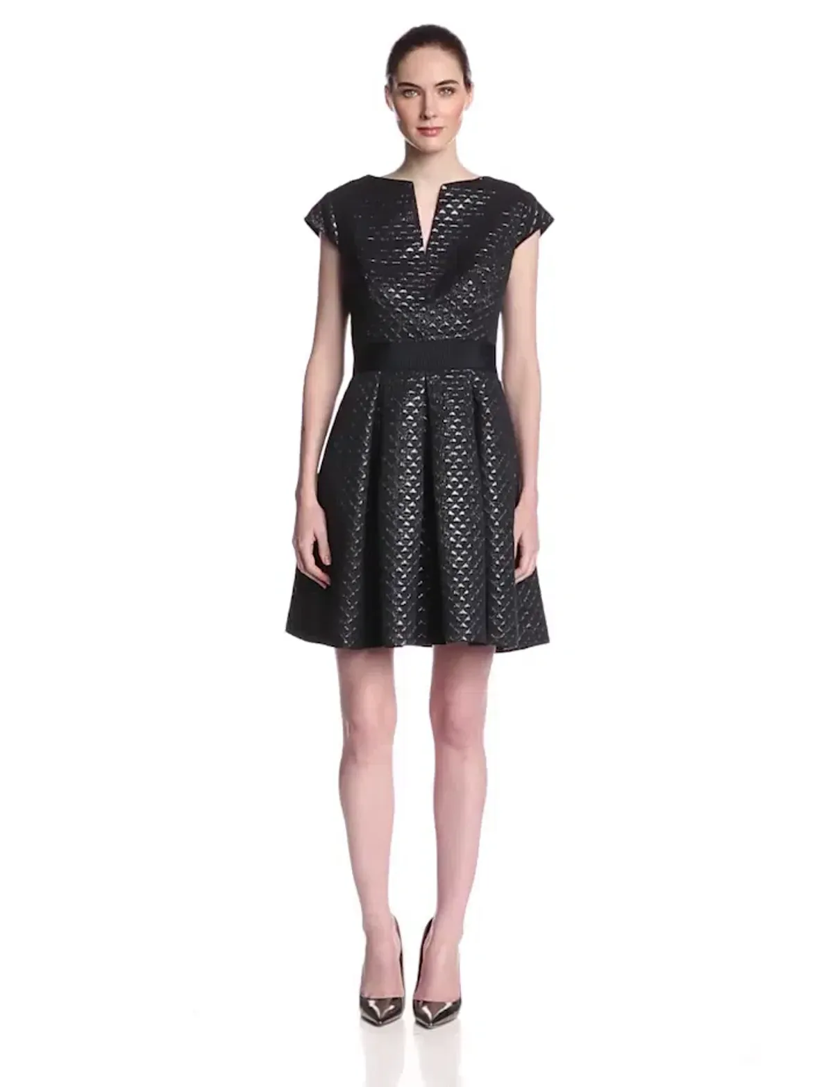 Ted Baker Carice Metallic Jacquard Capsleeve Mini Dress Black Size 0 / Au 6 - Image 1