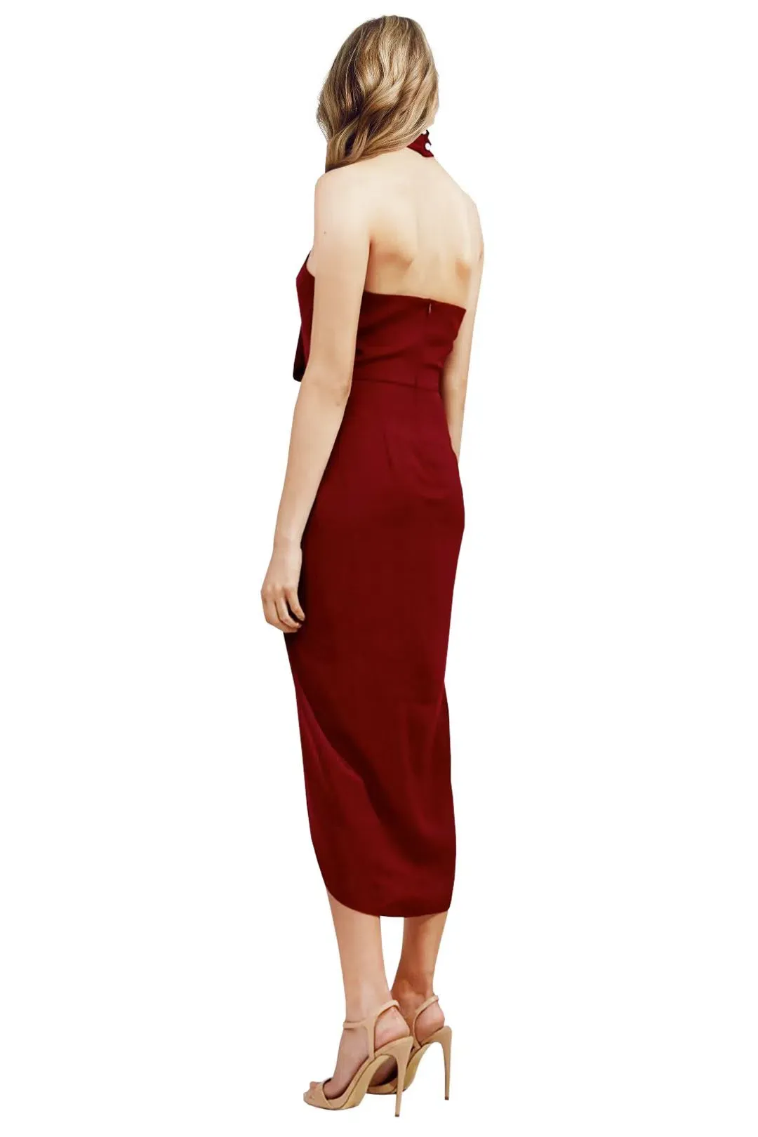 Shona Joy Core Knot Drape Dress Burgundy Size 10  for rent on The Volte - main image